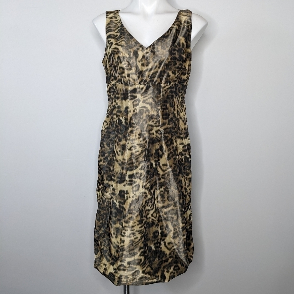 Lafayette 148 NY brown leopard cheetah animal print dress 8